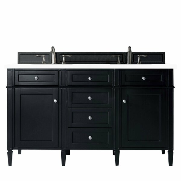 James Martin Vanities Brittany 60in Double Vanity, Black Onyx w/ 3 CM White Zeus Quartz Top 650-V60D-BKO-3WZ